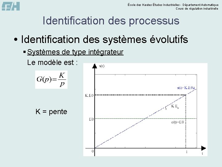 École des Hautes Études Industrielles - Département Automatique Cours de régulation industrielle Identification des