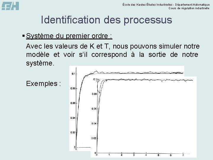 École des Hautes Études Industrielles - Département Automatique Cours de régulation industrielle Identification des