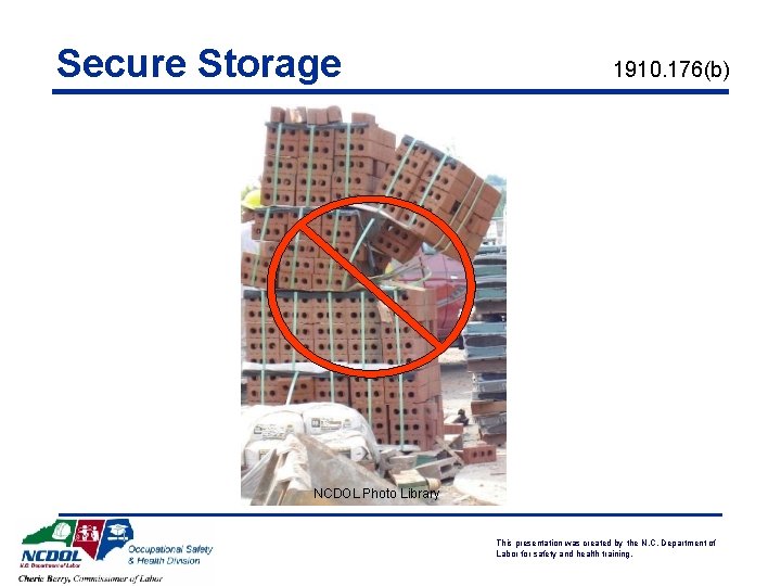 Secure Storage 1910. 176(b) NCDOL Photo Library This presentation was created by the N.