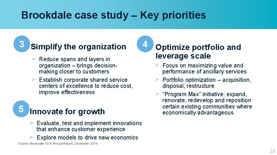 Brookdale case study – Key priorities 3 Simplify the organization > Reduce spans and