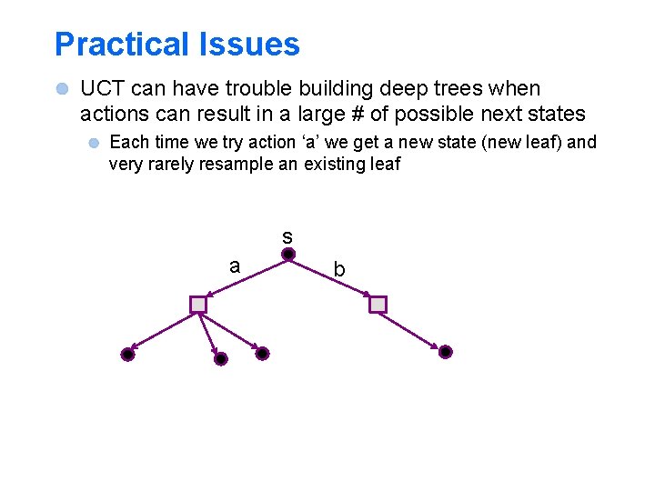 Practical Issues UCT can have trouble building deep trees when actions can result in Practical Issues UCT can have trouble building deep trees when actions can result in