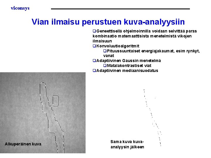 viconsys Vian ilmaisu perustuen kuva-analyysiin q. Geneettisellä ohjelmoinnilla voidaan selvittää paras kombinaatio matemaattisista menetelmistä