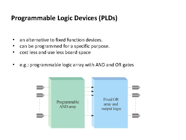 Programmable Logic Devices (PLDs) • an alternative to fixed function devices. • can be