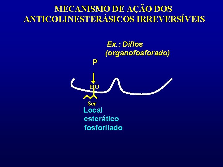 MECANISMO DE AÇÃO DOS ANTICOLINESTERÁSICOS IRREVERSÍVEIS Ex. : Diflos (organofosforado) P HO Ser Local