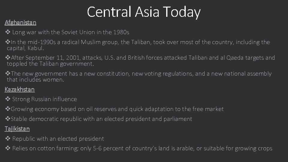 Central Asia Today Afghanistan v Long war with the Soviet Union in the 1980