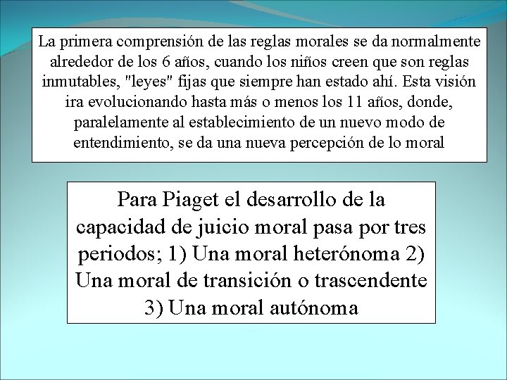 La primera comprensión de las reglas morales se da normalmente alrededor de los 6