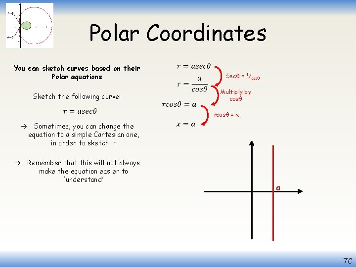 Polar Coordinates You can sketch curves based on their Polar equations Sketch the following