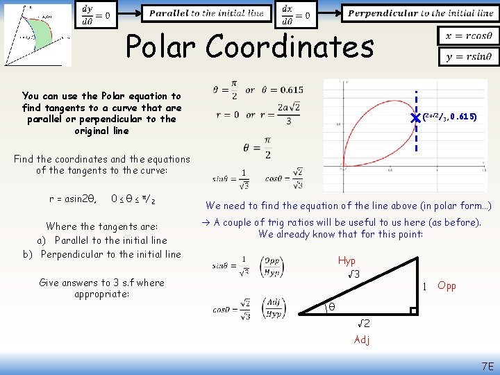  Polar Coordinates You can use the Polar equation to find tangents to a
