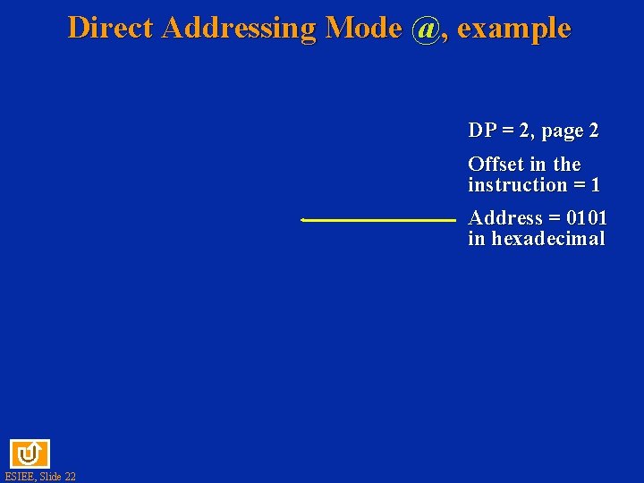 Direct Addressing Mode @, example DP = 2, page 2 Offset in the instruction