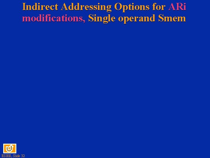 Indirect Addressing Options for ARi modifications, Single operand Smem ESIEE, Slide 32 