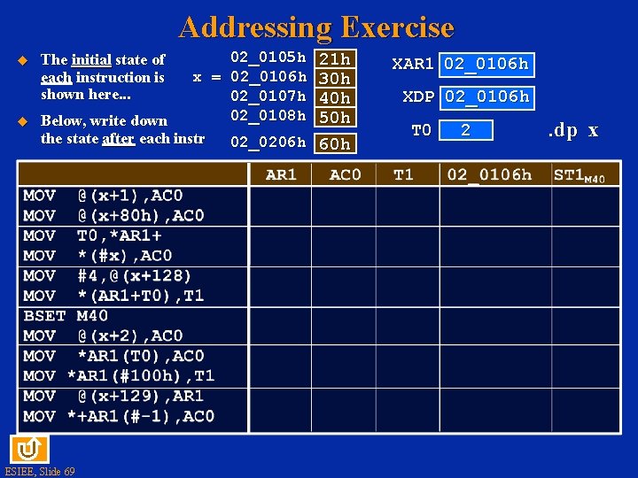 Addressing Exercise 02_0105 h x = 02_0106 h 02_0107 h 02_0108 h Below, write