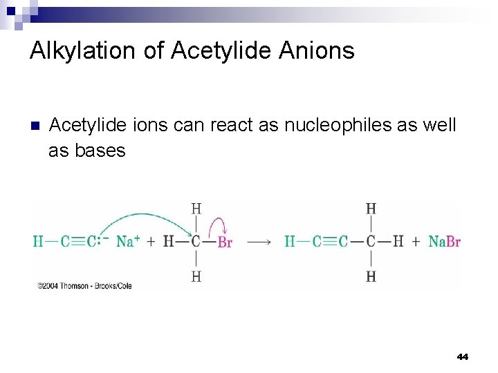 Alkylation of Acetylide Anions n Acetylide ions can react as nucleophiles as well as Alkylation of Acetylide Anions n Acetylide ions can react as nucleophiles as well as
