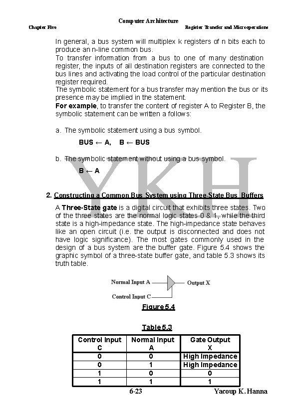 Computer Architecture Chapter Five Register Transfer and Microoperations In general, a bus system will