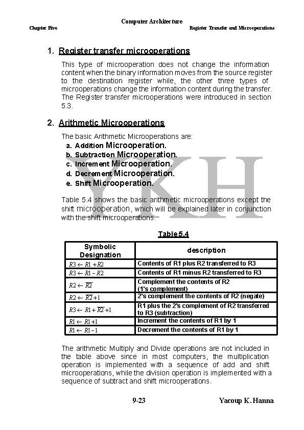 Computer Architecture Chapter Five Register Transfer and Microoperations 1. Register transfer microoperations This type