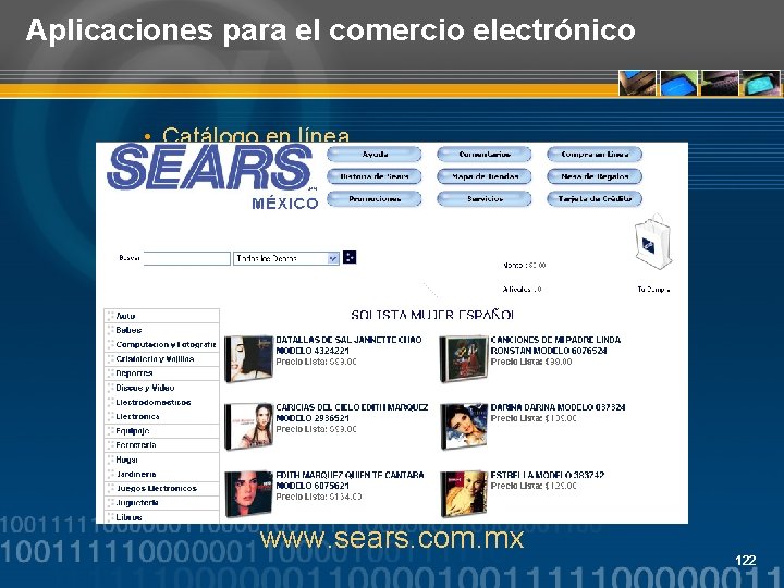 Aplicaciones para el comercio electrónico • Catálogo en línea. www. sears. com. mx 122