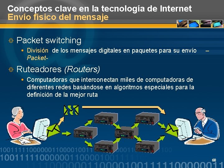 Conceptos clave en la tecnología de Internet Envío físico del mensaje ° Packet switching