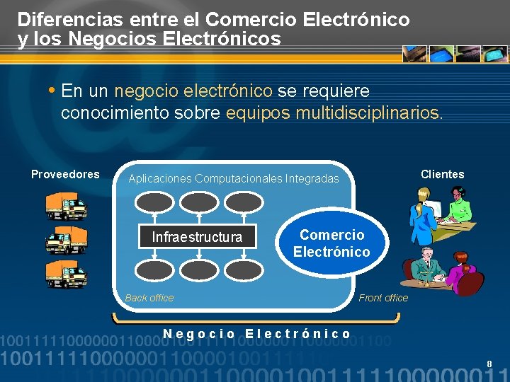Diferencias entre el Comercio Electrónico y los Negocios Electrónicos En un negocio electrónico se