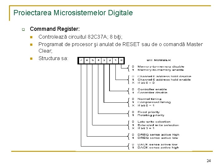 Proiectarea Microsistemelor Digitale q Command Register: n n n Controlează circuitul 82 C 37
