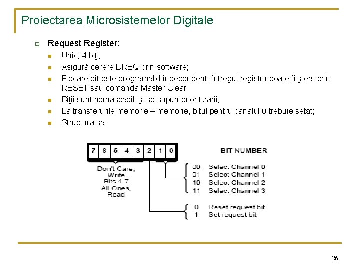 Proiectarea Microsistemelor Digitale q Request Register: n n n Unic; 4 biţi; Asigură cerere