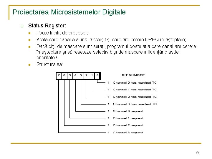 Proiectarea Microsistemelor Digitale q Status Register: n n Poate fi citit de procesor; Arată
