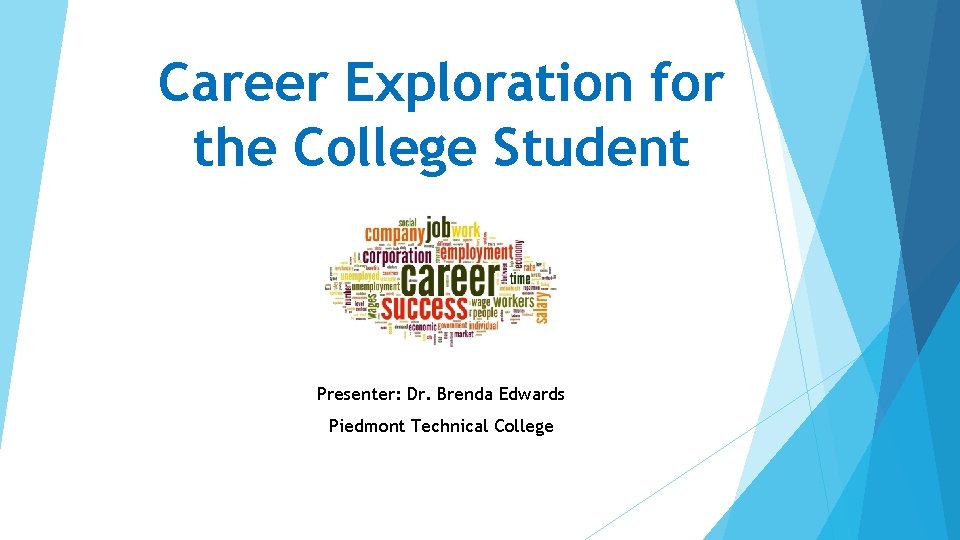 Career Exploration for the College Student Presenter: Dr. Brenda Edwards Piedmont Technical College 