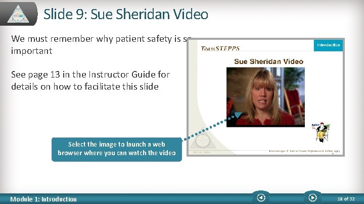 Slide 9: Sue Sheridan Video We must remember why patient safety is so important