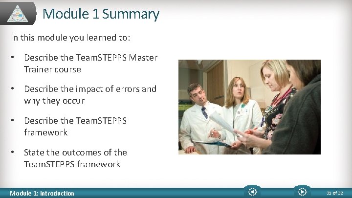 Module 1 Summary In this module you learned to: • Describe the Team. STEPPS