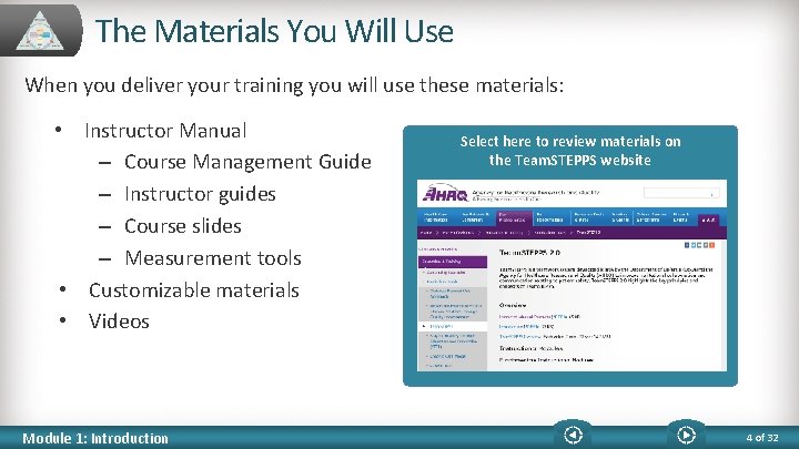 The Materials You Will Use When you deliver your training you will use these