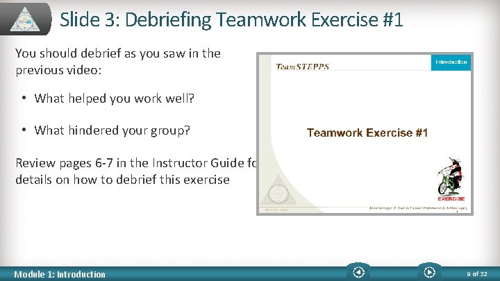 Slide 3: Debriefing Teamwork Exercise #1 You should debrief as you saw in the