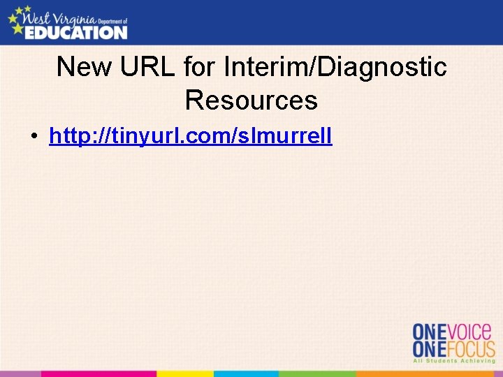 New URL for Interim/Diagnostic Resources • http: //tinyurl. com/slmurrell 