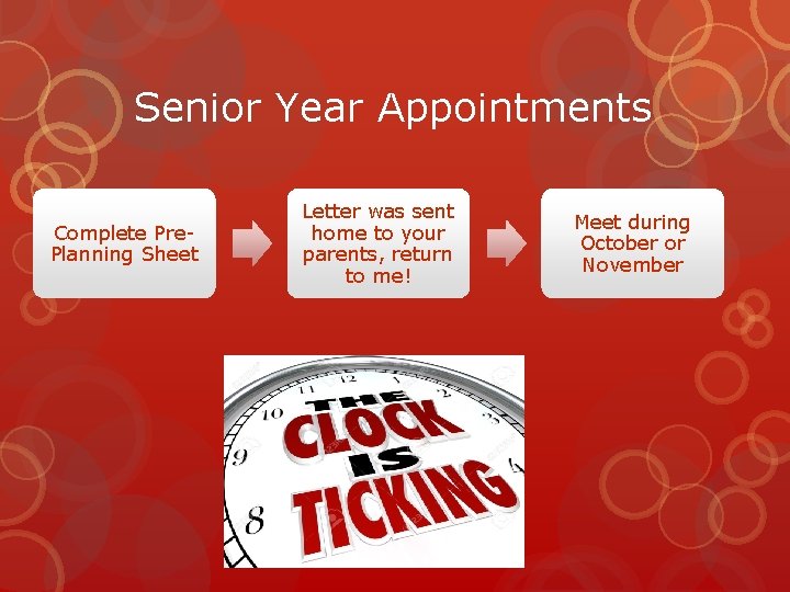 Senior Year Appointments Complete Pre. Planning Sheet Letter was sent home to your parents,