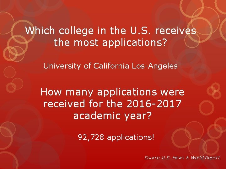 Which college in the U. S. receives the most applications? University of California Los-Angeles