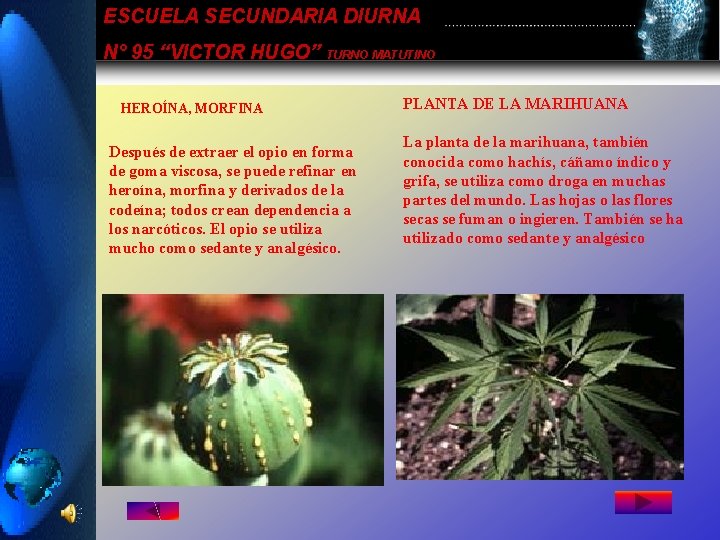 ESCUELA SECUNDARIA DIURNA N° 95 “VICTOR HUGO” TURNO MATUTINO HEROÍNA, MORFINA Después de extraer ESCUELA SECUNDARIA DIURNA N° 95 “VICTOR HUGO” TURNO MATUTINO HEROÍNA, MORFINA Después de extraer