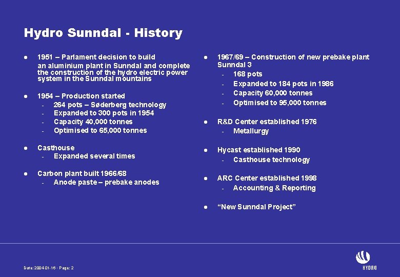 Hydro Sunndal - History l 1951 – Parlament decision to build an aluminium plant