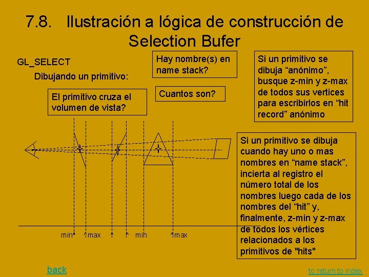 7. 8. Ilustración a lógica de construcción de Selection Bufer GL_SELECT Dibujando un primitivo: 7. 8. Ilustración a lógica de construcción de Selection Bufer GL_SELECT Dibujando un primitivo: