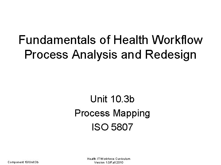 Fundamentals of Health Workflow Process Analysis and Redesign Unit 10. 3 b Process Mapping