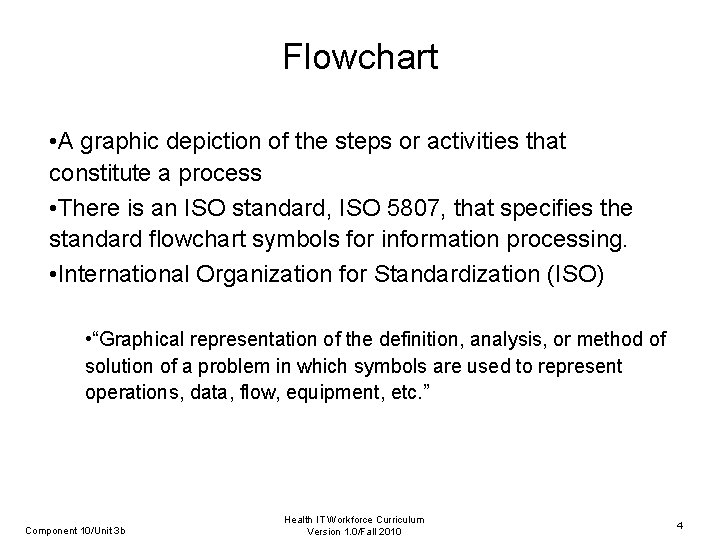 Flowchart • A graphic depiction of the steps or activities that constitute a process