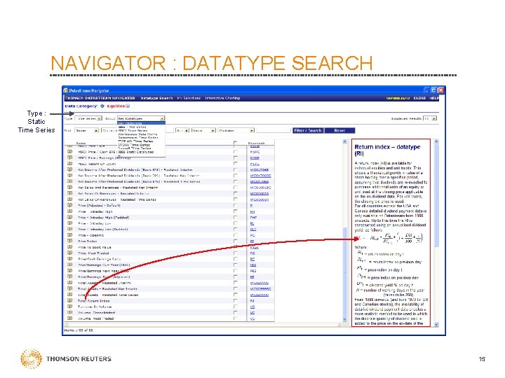NAVIGATOR : DATATYPE SEARCH Type : Static Time Series 15 