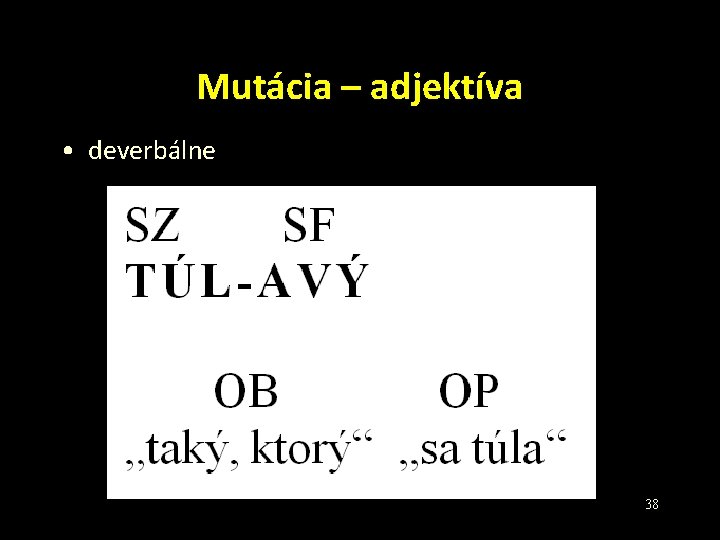 Mutácia – adjektíva • deverbálne 38 