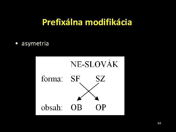 Prefixálna modifikácia • asymetria 44 