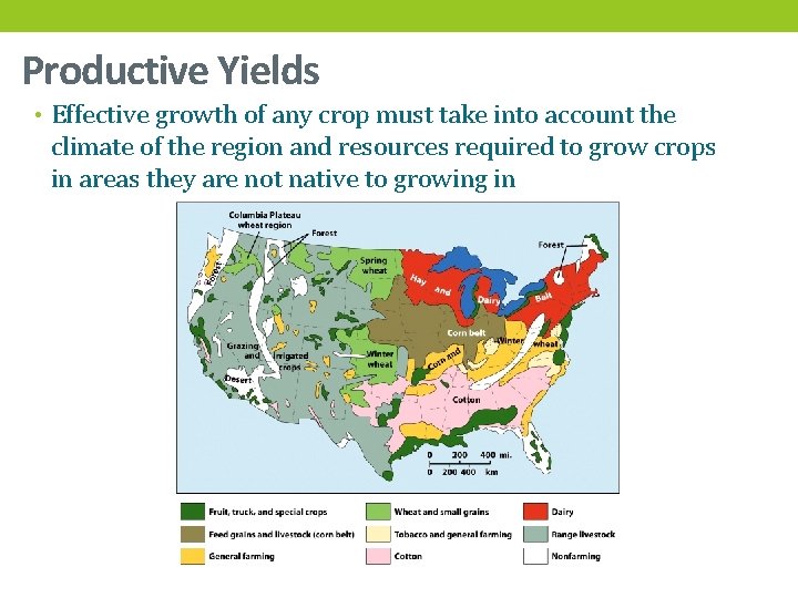 Productive Yields • Effective growth of any crop must take into account the climate