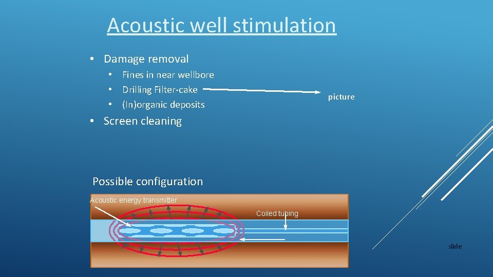 Acoustic well stimulation • Damage removal • Fines in near wellbore • Drilling Filter-cake