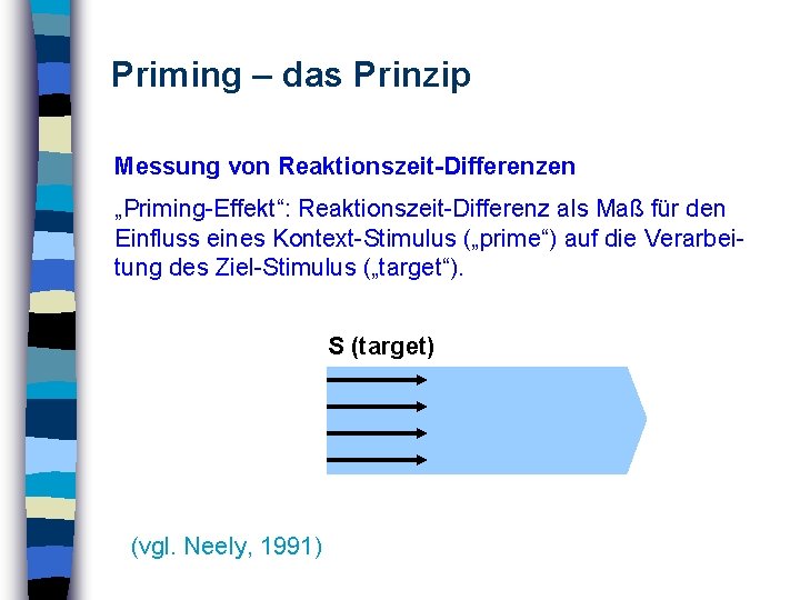 Priming – das Prinzip Messung von Reaktionszeit-Differenzen „Priming-Effekt“: Reaktionszeit-Differenz als Maß für den Einfluss