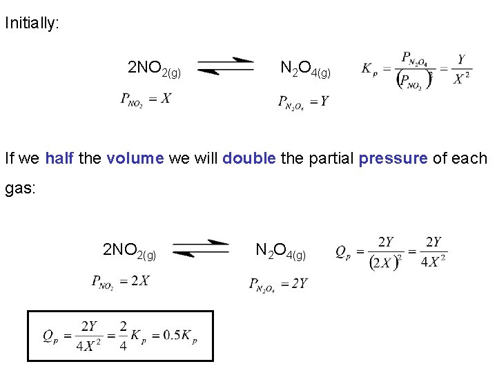 Initially: 2 NO 2(g) N 2 O 4(g) If we half the volume we