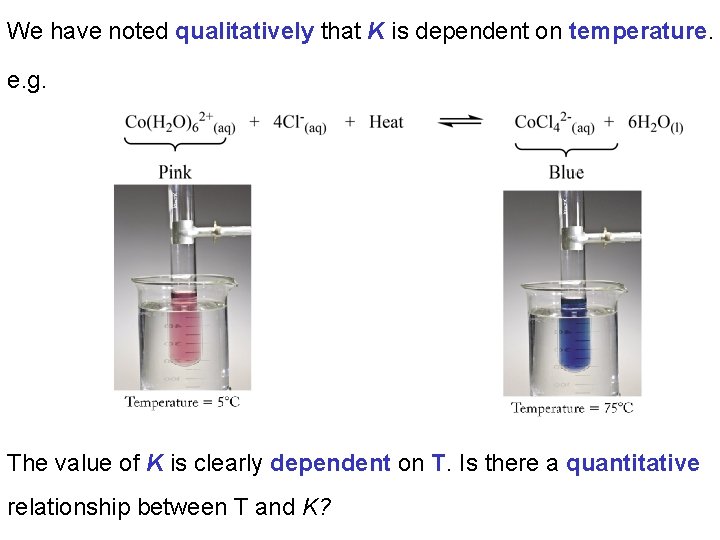 We have noted qualitatively that K is dependent on temperature. e. g. The value
