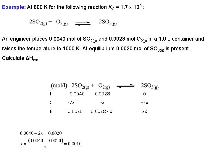 Example: At 600 K for the following reaction KC = 1. 7 x 108