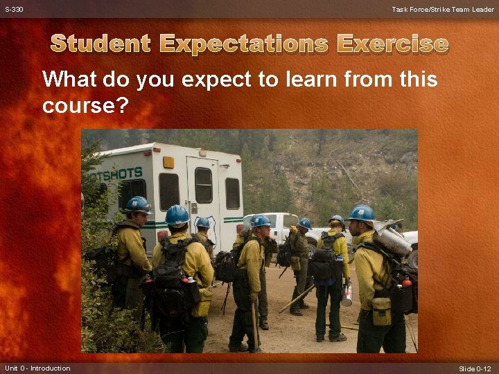 S-330 Task Force/Strike Team Leader Student Expectations Exercise What do you expect to learn