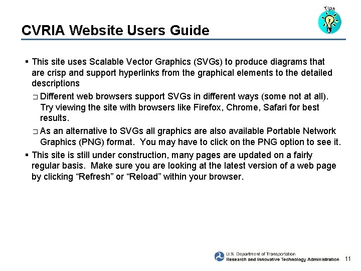 CVRIA Website Users Guide § This site uses Scalable Vector Graphics (SVGs) to produce
