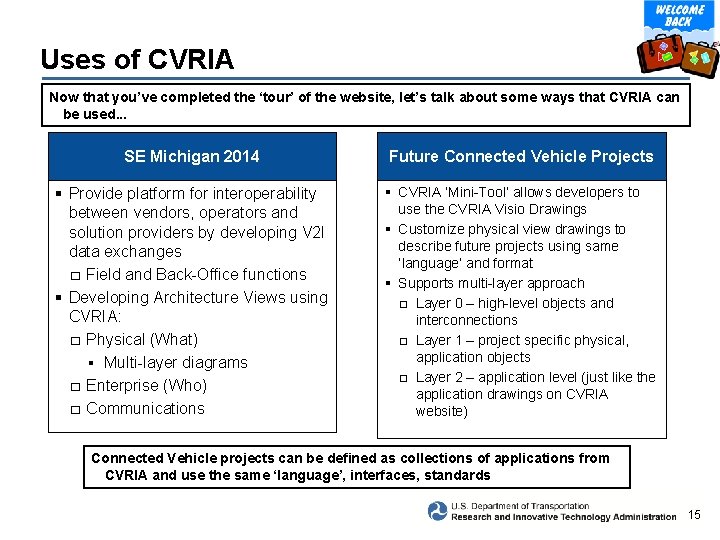 Uses of CVRIA Now that you’ve completed the ‘tour’ of the website, let’s talk