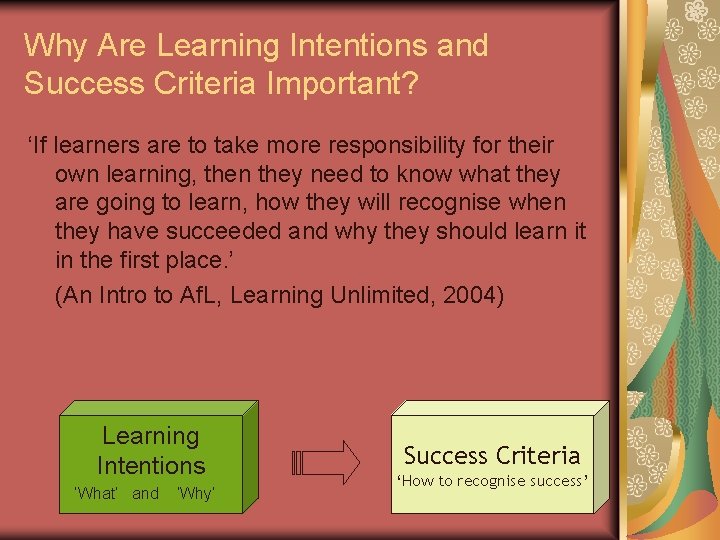 Why Are Learning Intentions and Success Criteria Important? ‘If learners are to take more